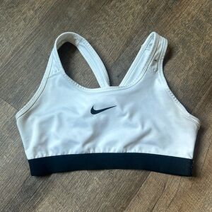 Nike sports bra - white with black swoosh and black band - Large